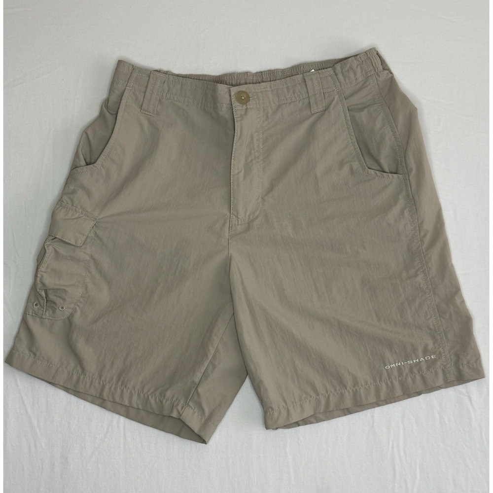 Columbia PFG Omni-Shade Men's Beige Cargo Shorts Size S 8.5" Inseam Nylon